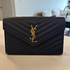 Yves Saint Laurent Black Chevron Quilted Clutch
